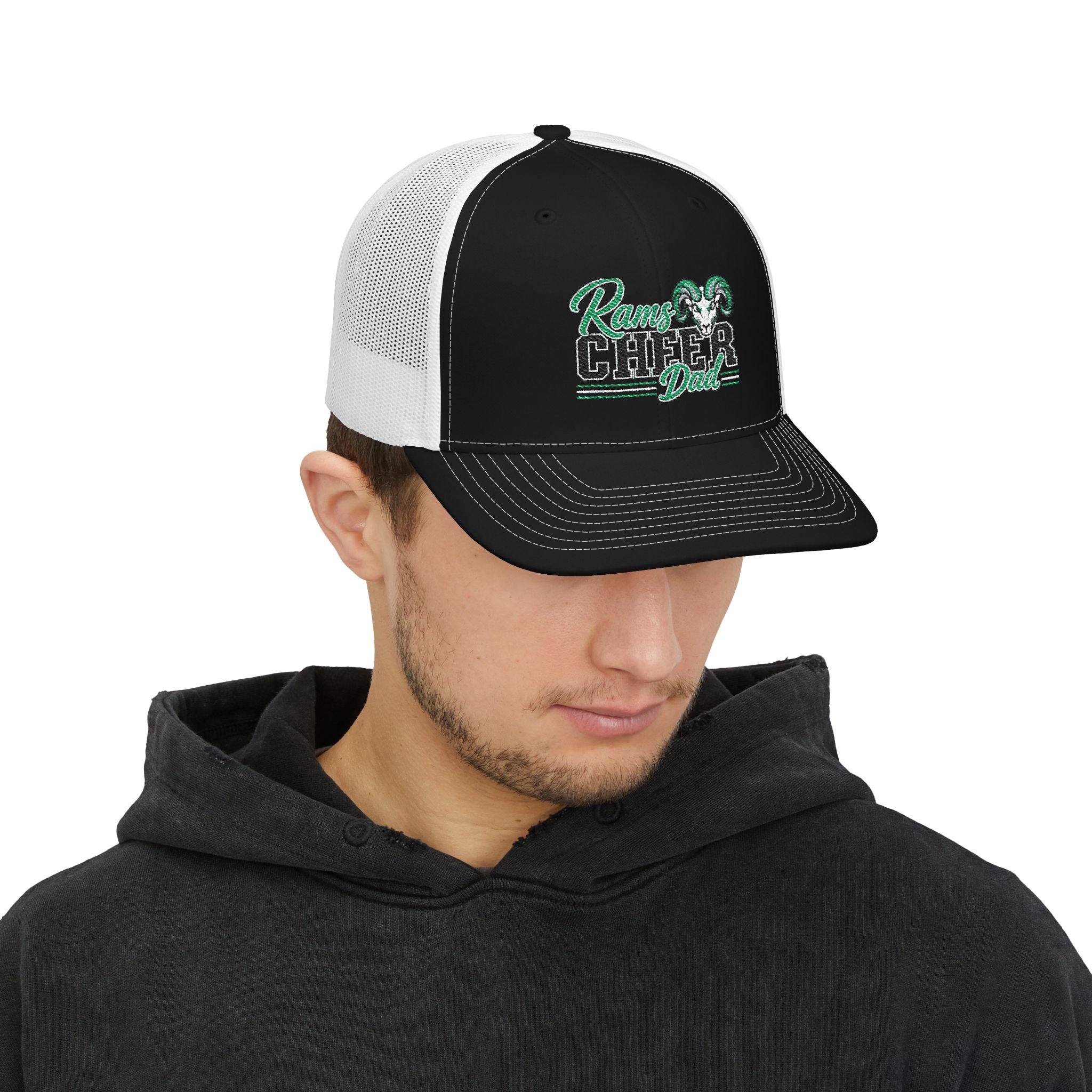 Cheer Dad Trucker Cap — Vintage Script Snapback Hat for Proud Sports & Cheer Parents