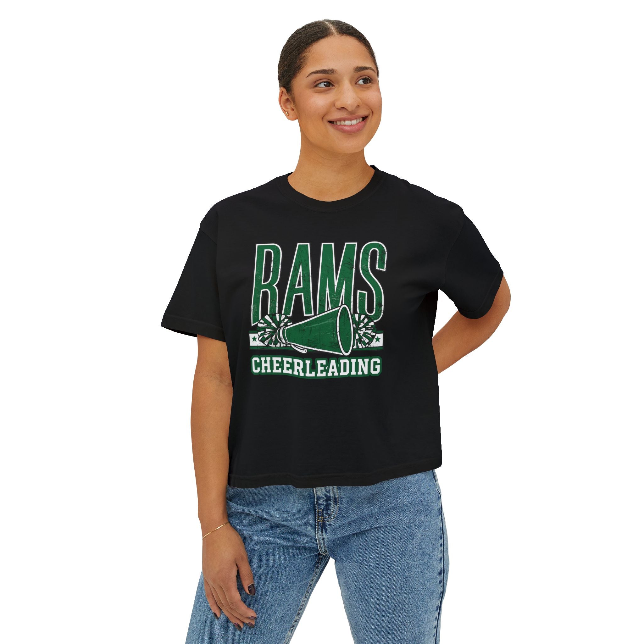 Rams Cheerleading Women's Boxy Tee — Vintage Megaphone Cheer Shirt