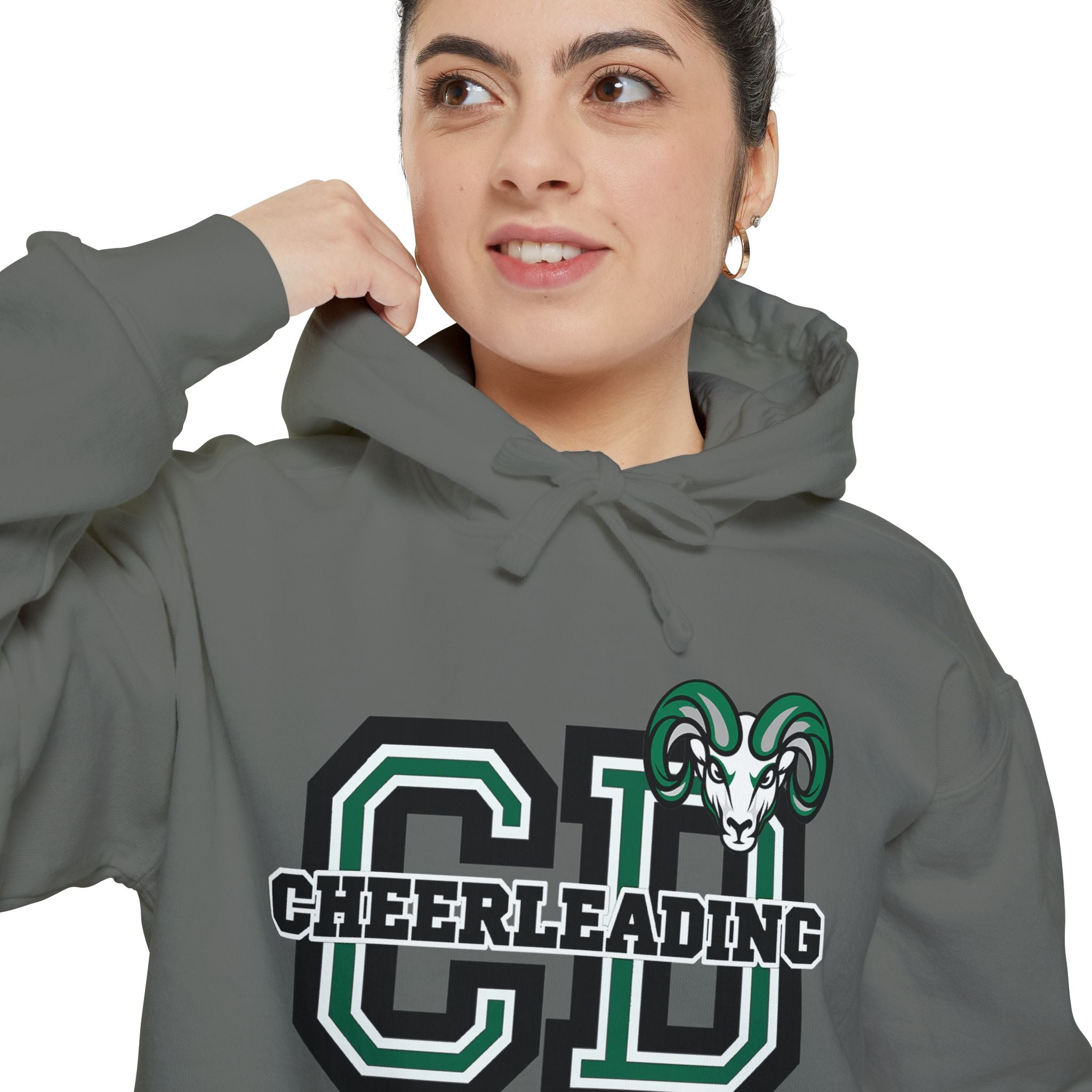 Copy of Cheerleading CD Varsity Hoodie – Retro Green Ram Mascot