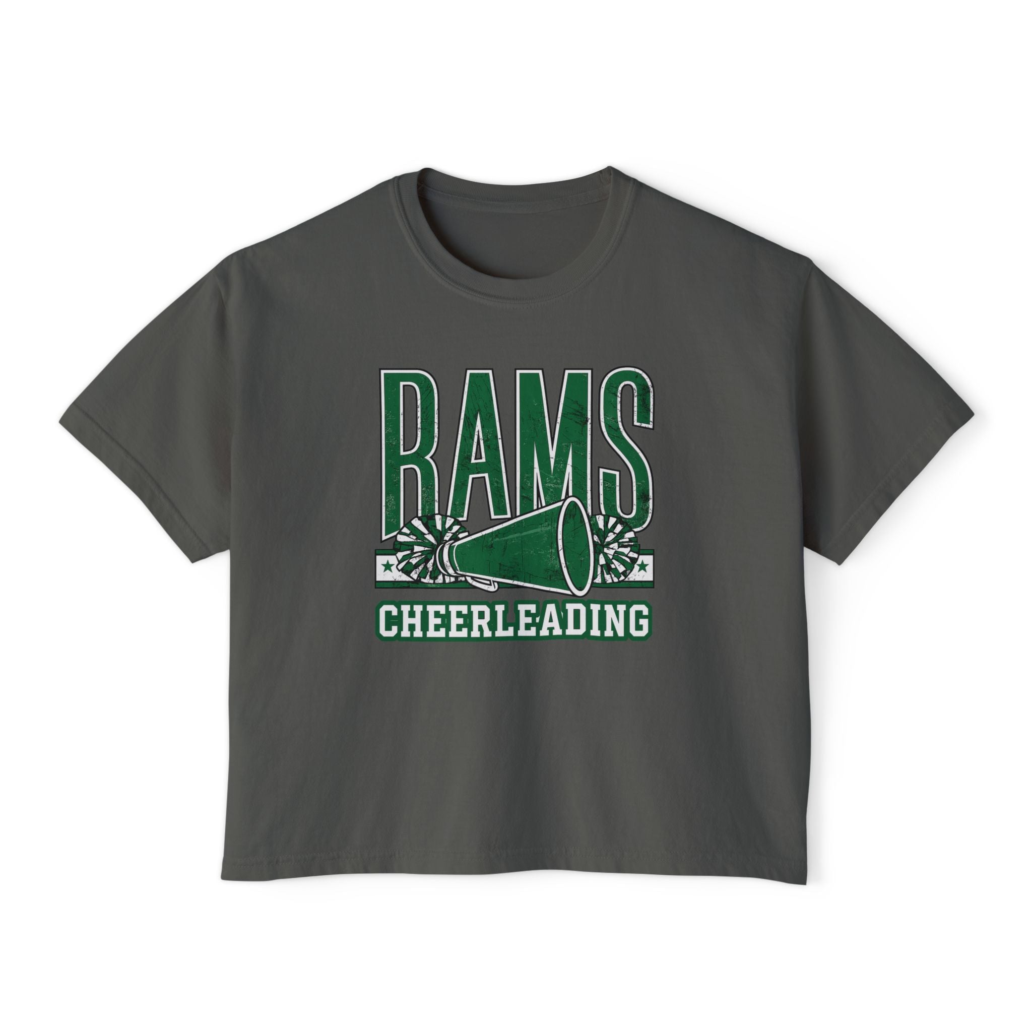 Rams Cheerleading Women's Boxy Tee — Vintage Megaphone Cheer Shirt