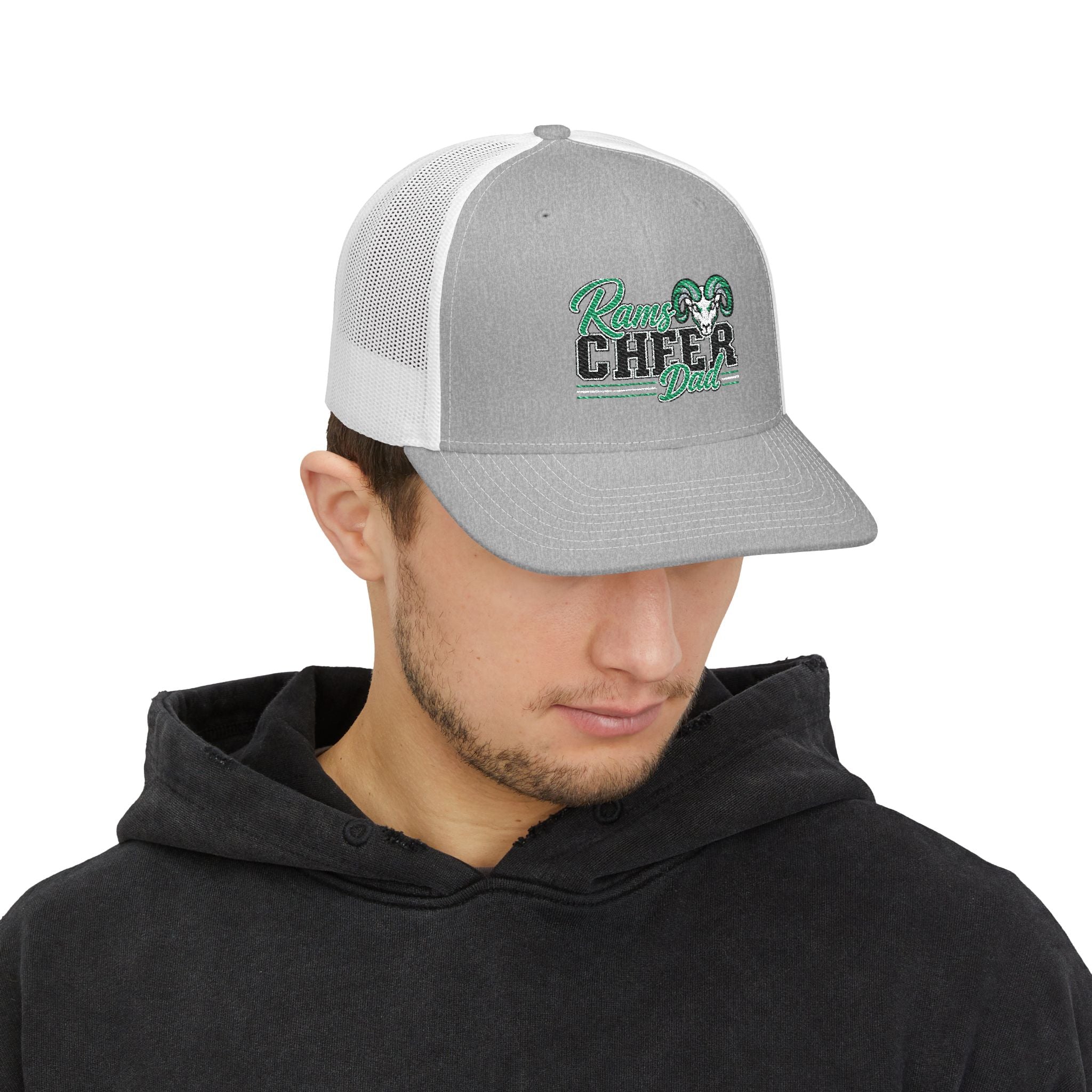 Cheer Dad Trucker Cap — Vintage Script Snapback Hat for Proud Sports & Cheer Parents