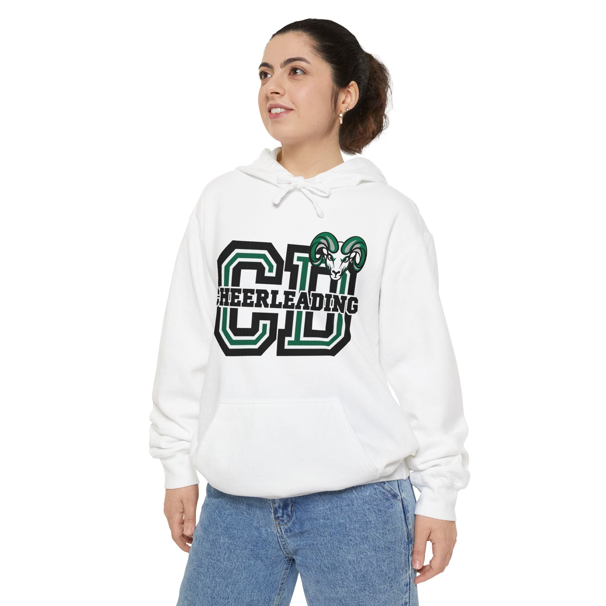 Copy of Cheerleading CD Varsity Hoodie – Retro Green Ram Mascot