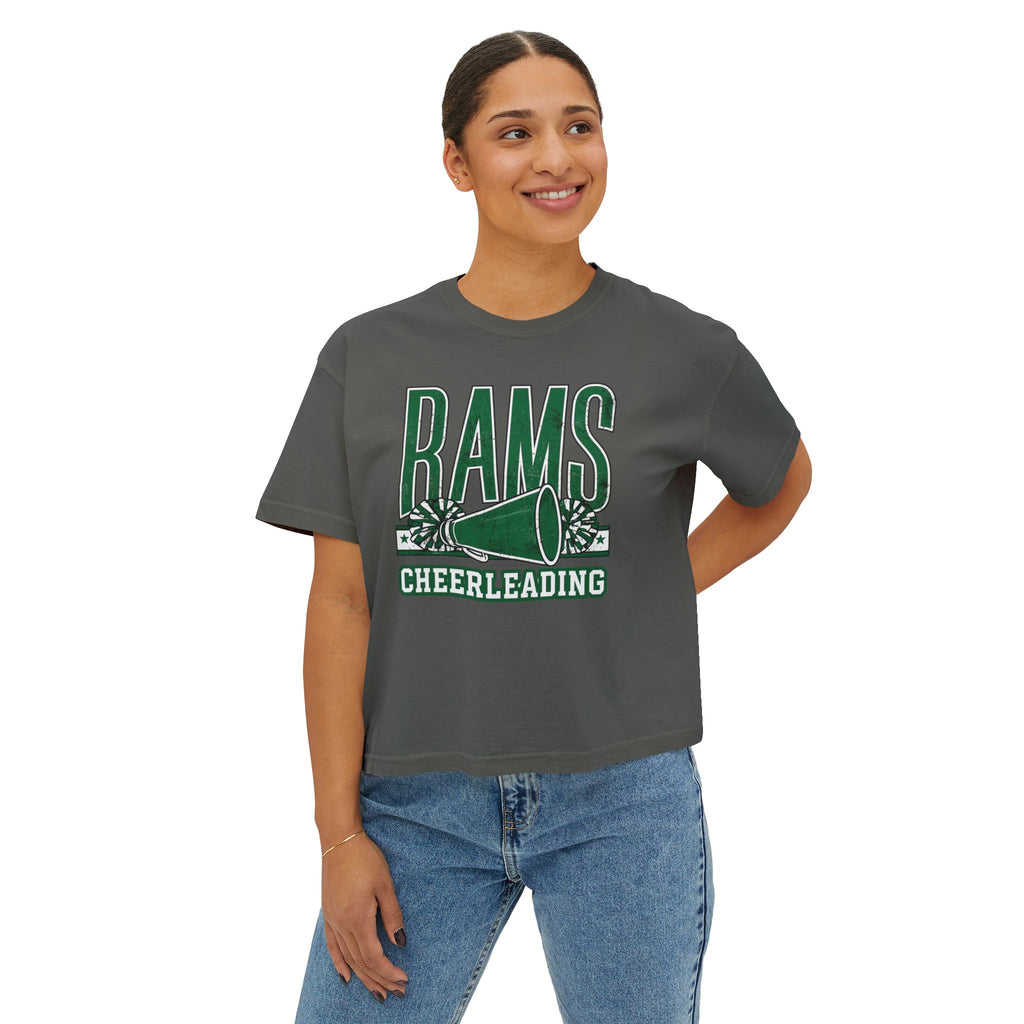 Rams Cheerleading Women's Boxy Tee — Vintage Megaphone Cheer Shirt