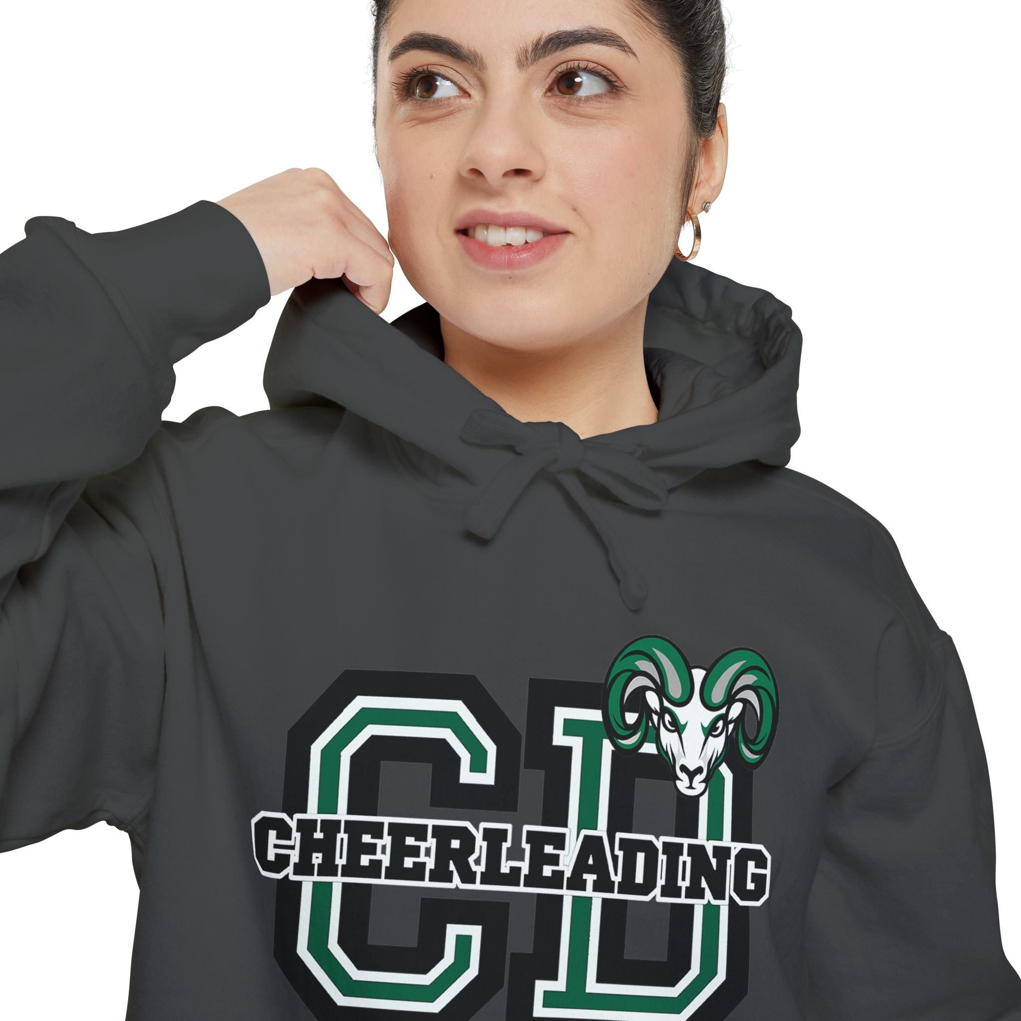 Copy of Cheerleading CD Varsity Hoodie – Retro Green Ram Mascot